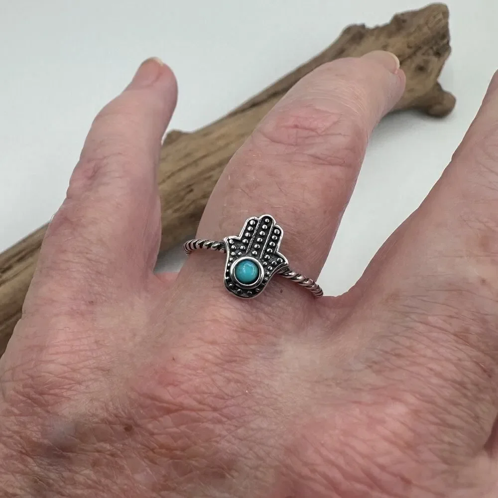 Hamsa Turquoise and Sterling Silver Ring